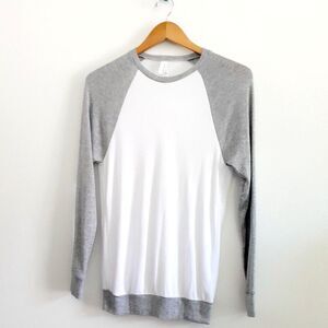Canvas Pull Over White Grey  Long Sleeved Knit Ribbed Crewneck Unisex LS Top S